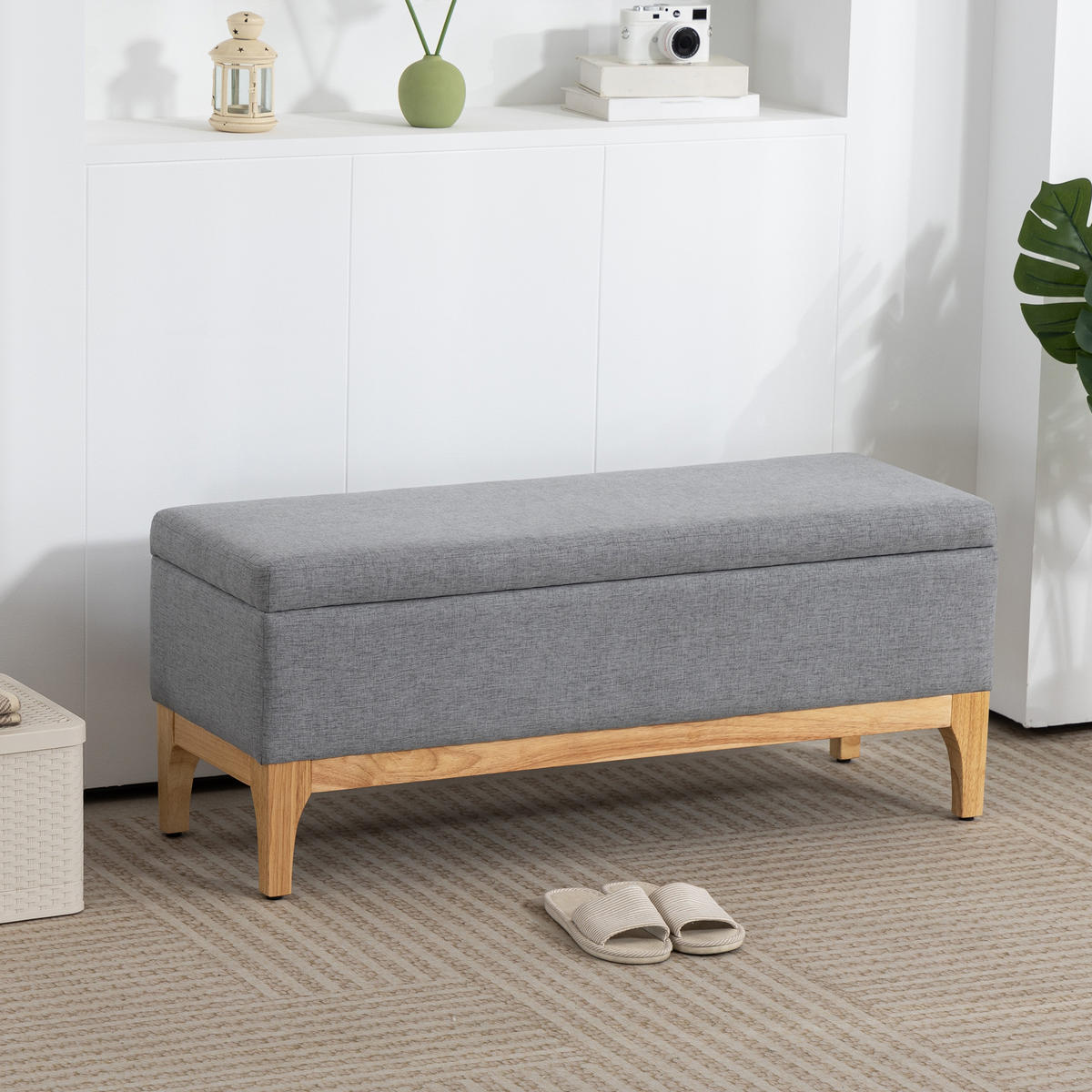 TRUHENBANK DE-16445 skandinavisch mit abnehmbarem Deckel Grau - Grau, Textil (110/45/39cm) - ComfortXL