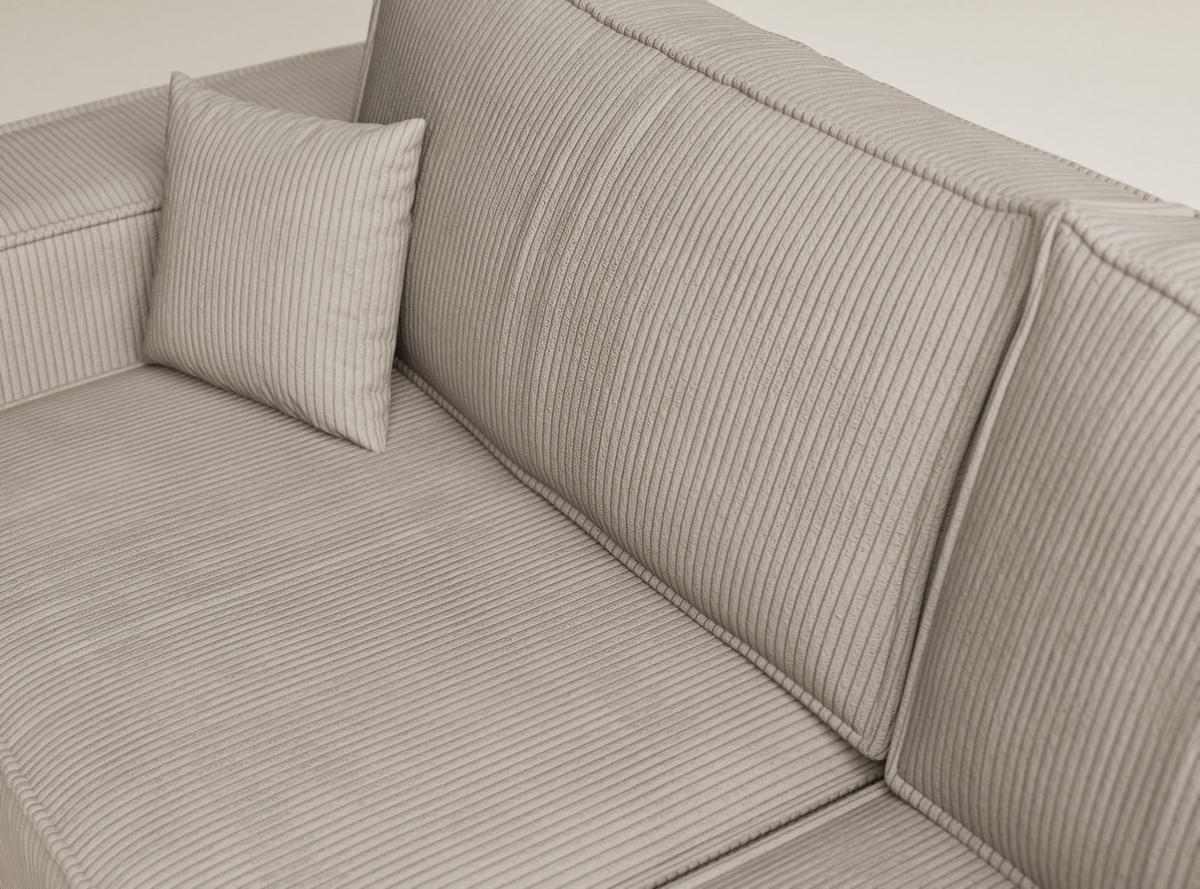 ECKSOFA MIT SCHLAFFUNKTION Tonga Beige Samtstoff - Beige/Schwarz, Holz/Holzwerkstoff (255/105cm) - Maison de Reve