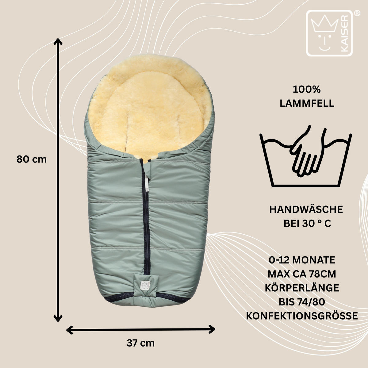 LAMMFELL-BABYSCHALENFUSSSACK Naadja, salbei green - Salbeigrün, Fell (39/10/80cm) - Kaiserbaby