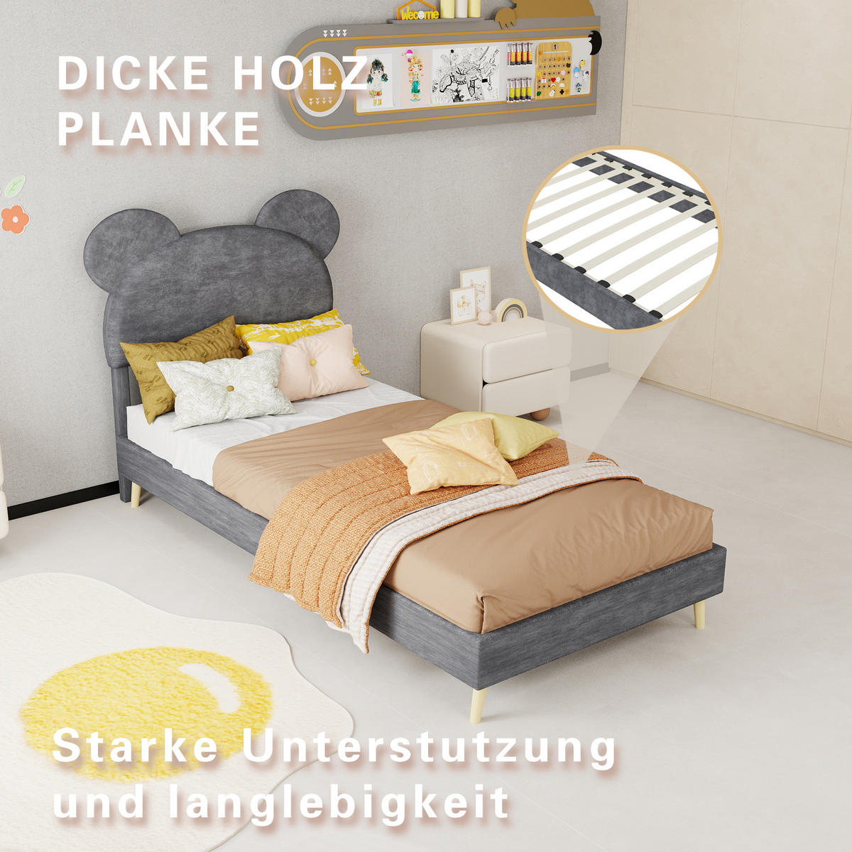 KINDERBETT mit Stauraum 90x200 cm Grau - Grau, Holz (90/200cm) - Meubliv