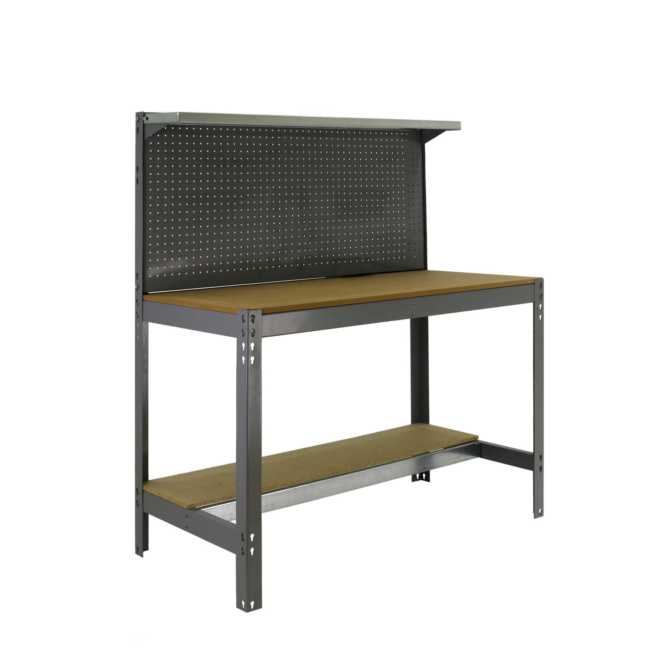 WERKBANK BUFFALO mit Werkzeugwand und Ablage | HxBxT 84x150x61cm | Traglast 600kg | Grau - Grau, Metall (150/84/61cm) - PROREGAL