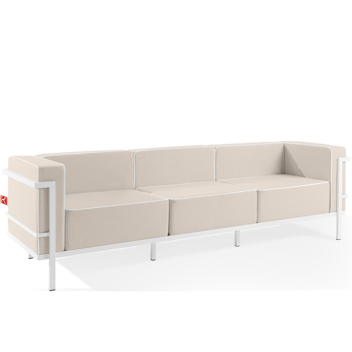 GARTENSOFA TRIGLO 3-Personen, Stahlrahmen, Modern, Weiß - Beige/Weiß, Textil/Metall (229/70/69cm) - KONSIMO®
