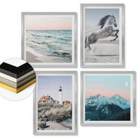 WANDBILDER 4er Set - 50x50 cm & 40x60 cm Silberner Rahmen - Pferde, Bewegung, Strand, Leuchtturm, Berge - Silberfarben, Kunststoff (50/50cm) - ArtPrintCave