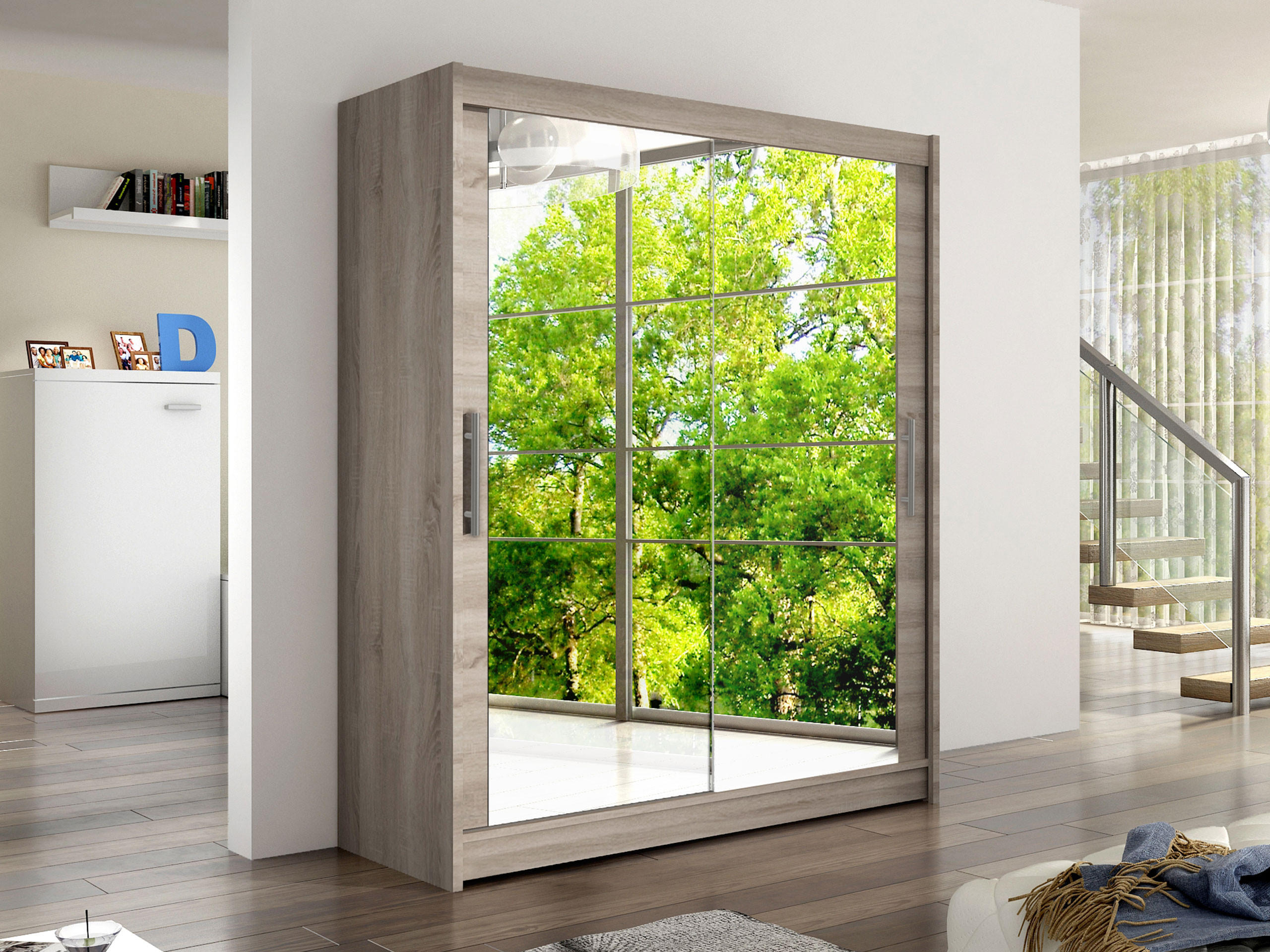 SCHWEBETÜRENSCHRANK Westa XI - Silberfarben/Trüffeleichefarben, Holzwerkstoff/Metall (150/200/58cm) - MIRJAN24