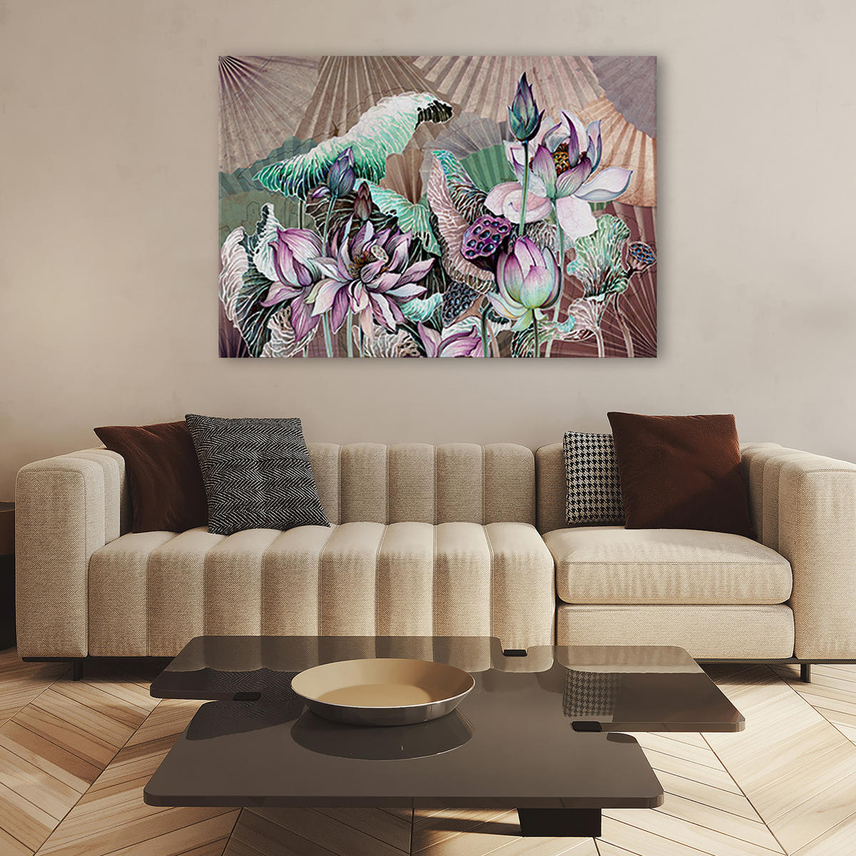 WANDBILD heilige lotos und fanter - Lila, Textil (60/40cm) - Feeby