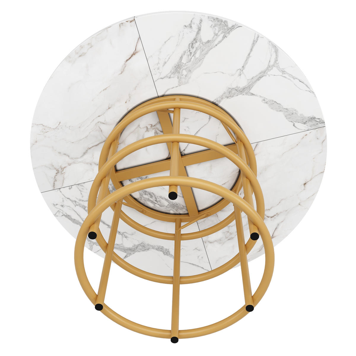 ESSTISCH Runder 100/100/76 cm gold mit Marmorplatte und Metallbeinen - Weiß, Holzwerkstoff (100/100/76cm) - OKWISH