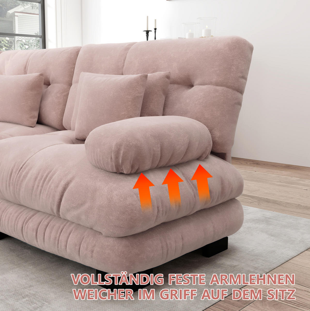 ECKSOFA 220/145/81 cm in Rosa aus Chenille mit Ottomans - Pink, Textil (145/220cm) - Flora Grace
