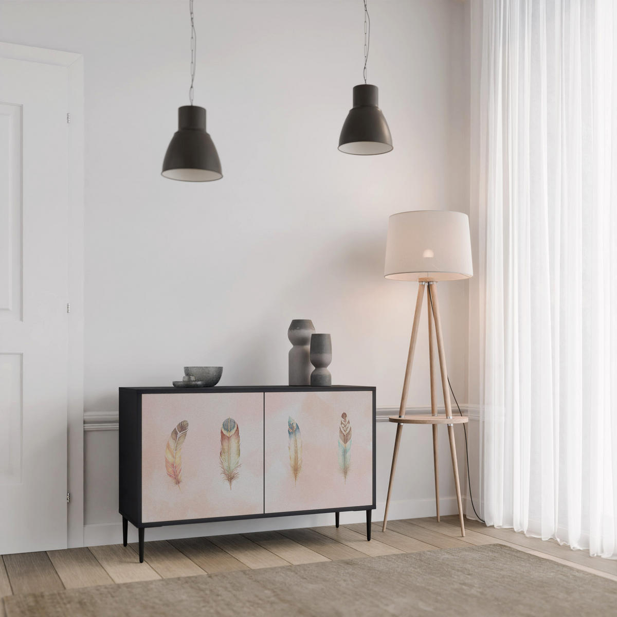 SIDEBOARD THE DELIQUESCE, Eicheneffekt, 111x42x77,5 cm, 2 Türen - Eichefarben/Buchefarben, Holzwerkstoff/Buchenholz (111/77.5/42cm) - SpaceRebels
