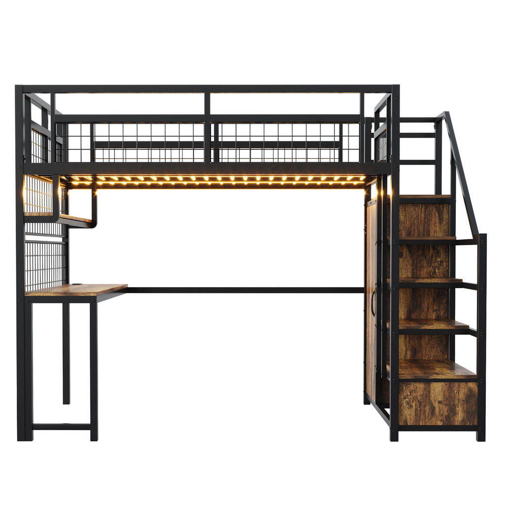 FLIEKS VYVÝŠENÁ POSTEL 140x200cm Kov Skříň Stůl LED Černá