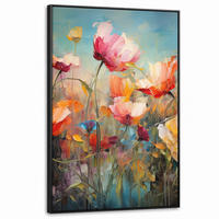 LEINWAND Bilder mit Rahmen - Blumen - Aquarell - Kunst - Botanisch - Natur - 90x140 - Orange, Textil (90/140cm) - MuchoWow