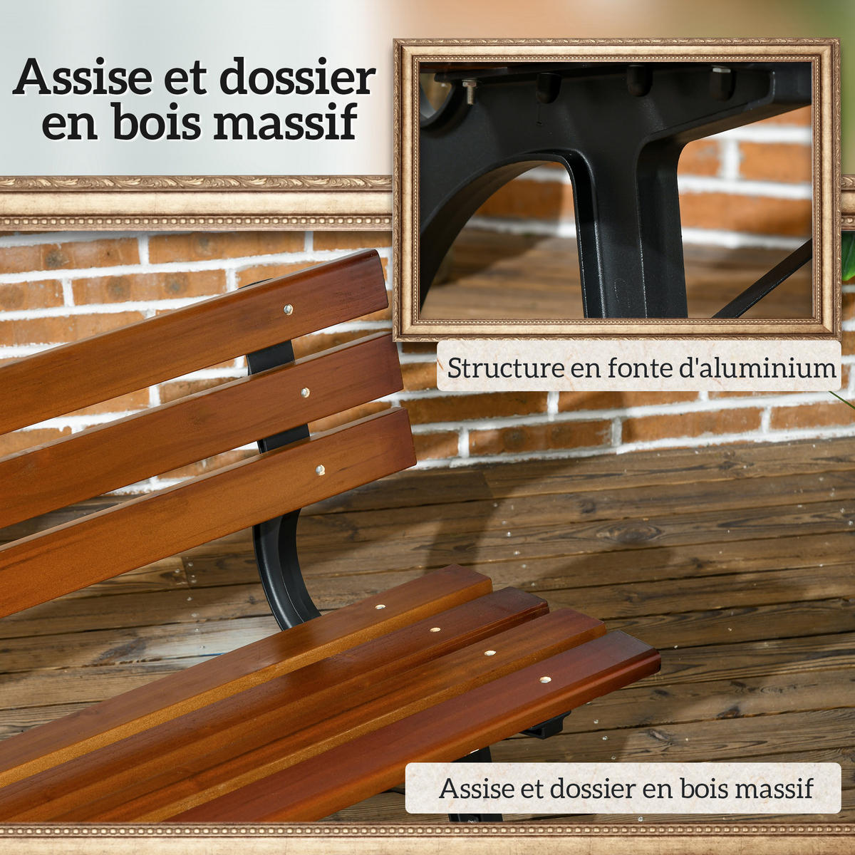 GARTENBANK DE-17766 2 Sitzer mit Holzlatten & Aluminium Schwarz/Holz - Braun, Holz (120/70/57cm) - ComfortXL