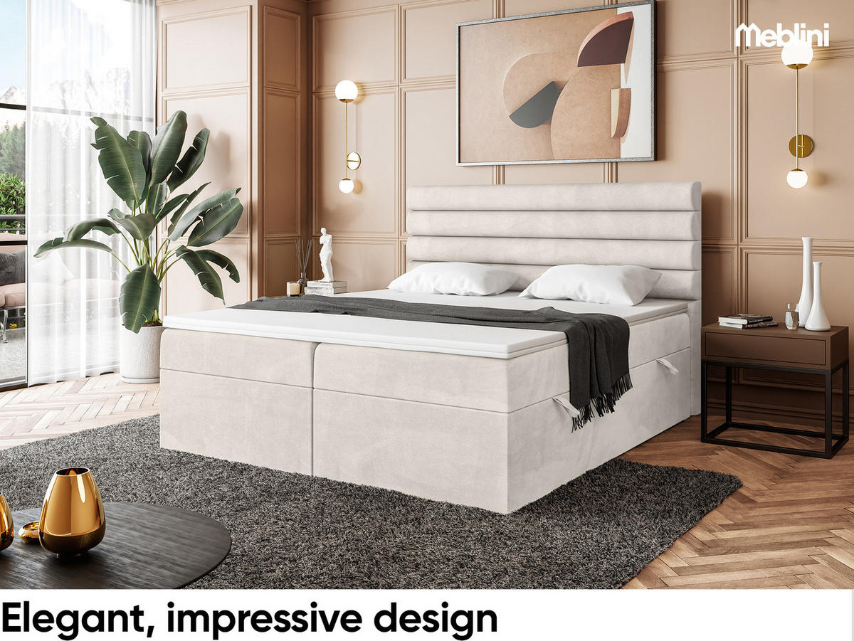 BOXBETT KARIM 180x200 cm in Beige Samt - Beige/Schwarz, Holz/Holzwerkstoff (180/200cm) - Meblini