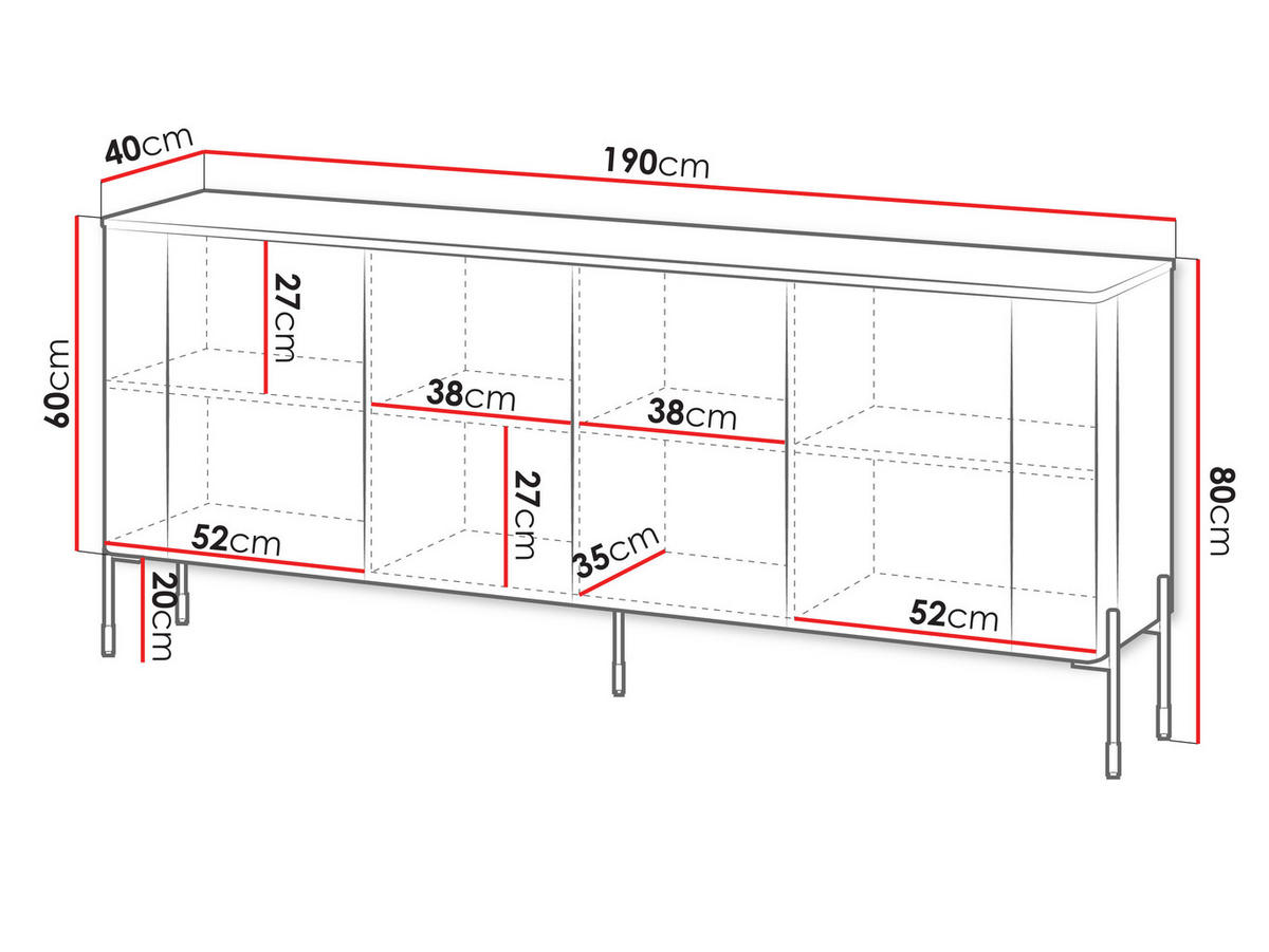 KOMMODE Vera 190 - Schwarz, Holzwerkstoff/Metall (190/80/40cm) - MIRJAN24