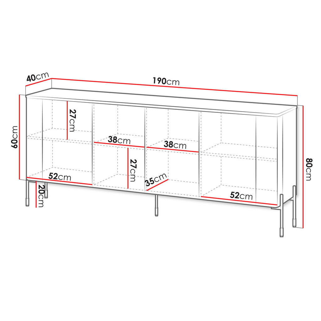 Thumbnail - Mirjan24 Kommode, Kaschmir, Holzwerkstoff, Rechteckig, 190x80x40 cm, Wohnzimmer, Kommoden & Sideboards, Kommoden