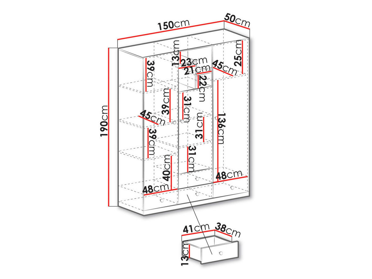 KLEIDERSCHRANK Pixel PX1 - Eichefarben/Weiß, Holzwerkstoff (150/190/50cm) - MIRJAN24