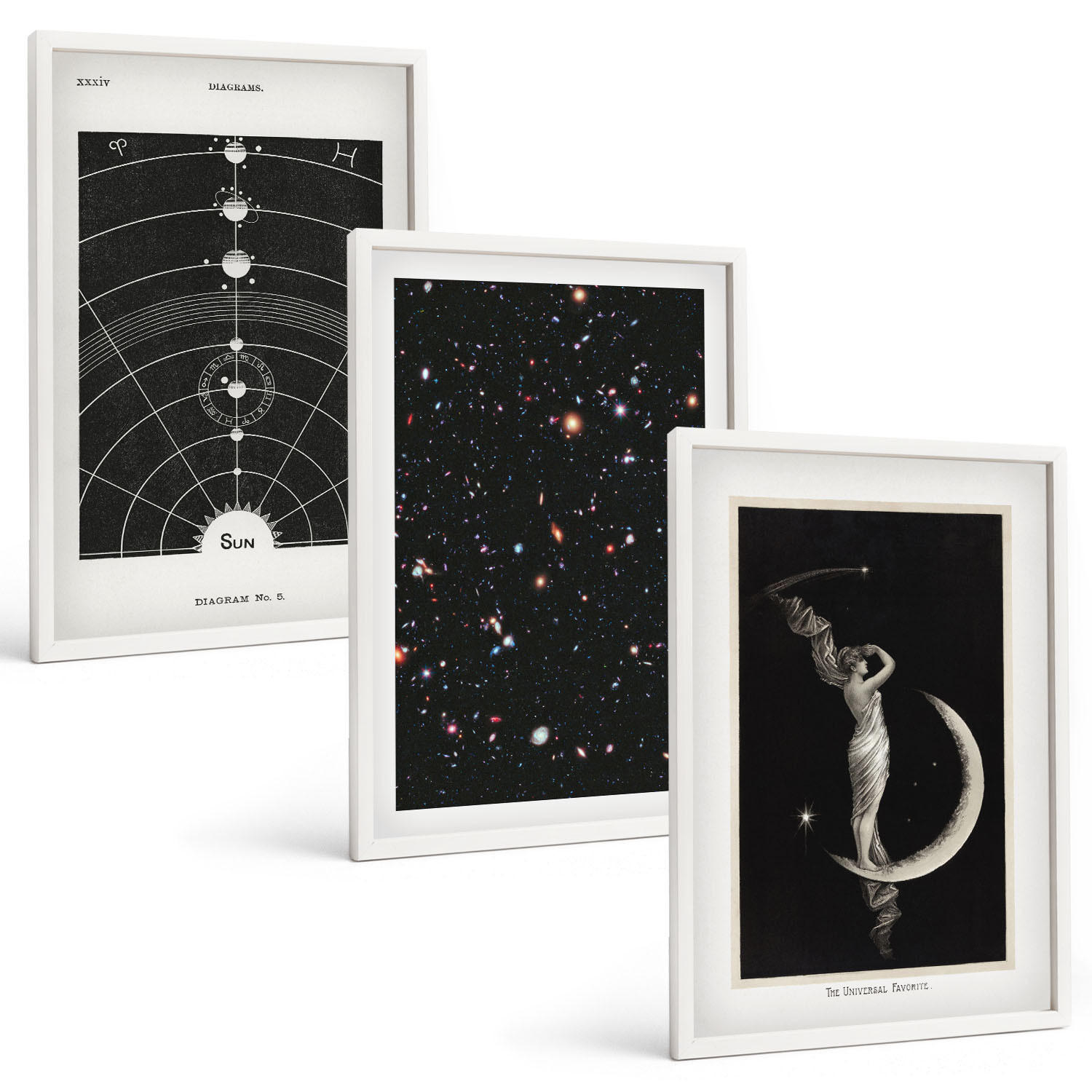 BILDER SET 3er Set - 40x60 cm Weißer Rahmen - Nachtdarstellung des Sonnensystems - Weiß, Kunststoff (40/60cm) - TULUP
