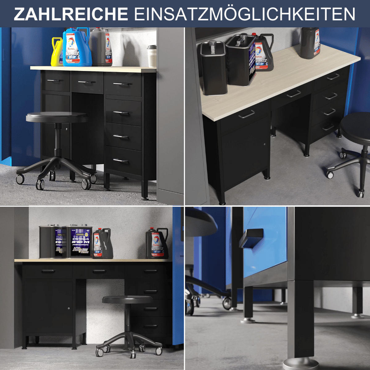WERKBANK Werkstatt KARL 1x Tür 85x170x60cm Schwarz - Schwarz, Metall (170/85/60cm) - DELUKE
