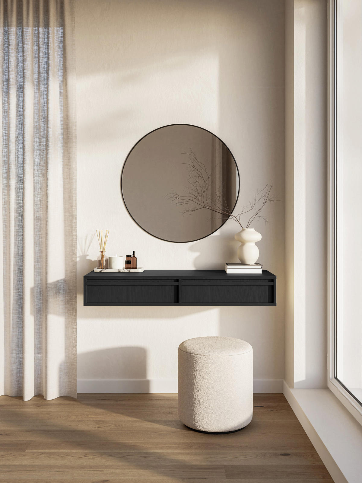 SCHMINKTISCH Evo Schwarz 110 cm - Anthrazit/Schwarz, Holzwerkstoff (110/17/38.5cm) - Selsey