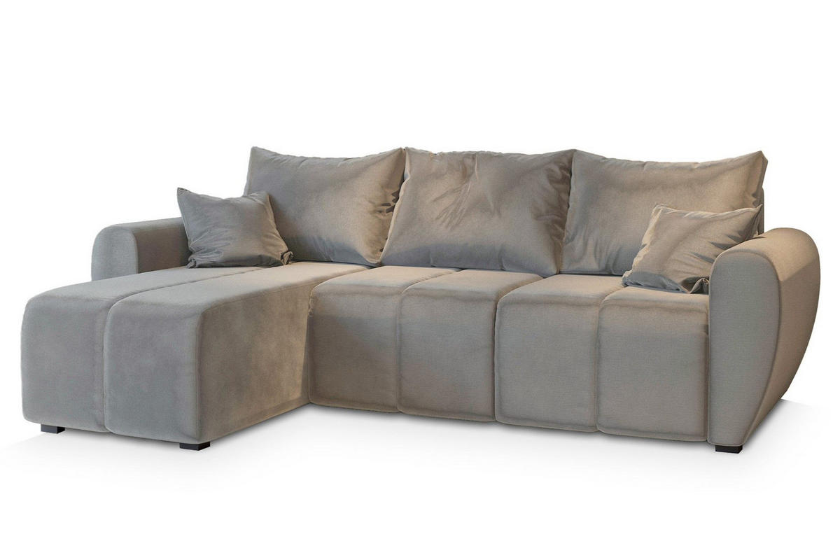 ECKSOFA MADISON Beige Plüsch-Stoff mit Schlaffunktion - Beige, Holz (246/143cm) - MASSENO