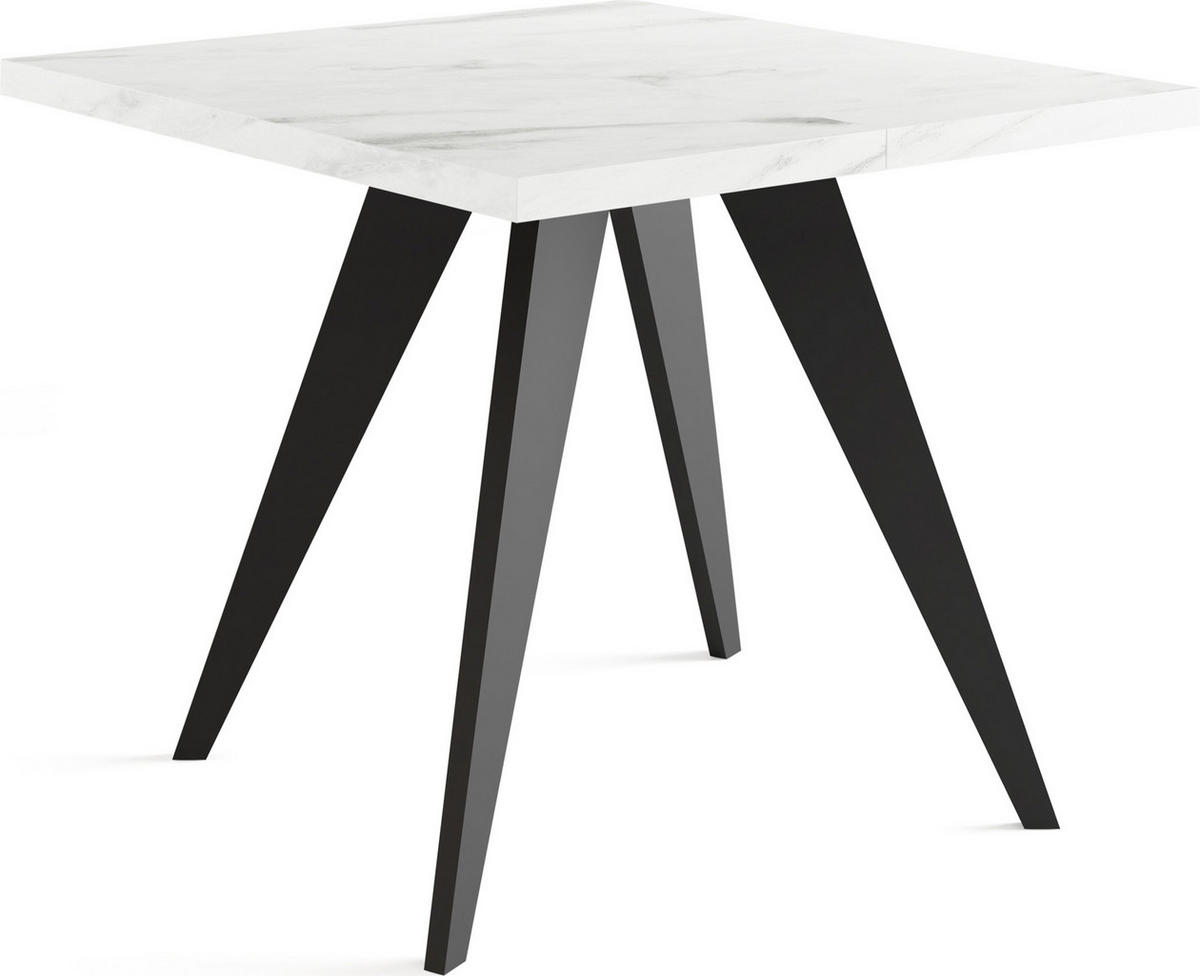 ESSTISCH Quadro quadratischer ausziehbarer, Marmor Weiß 100-200/100/76 cm - Ecru/Schwarz, Holz/Holzwerkstoff (100/100/76cm) - WFL GROUP