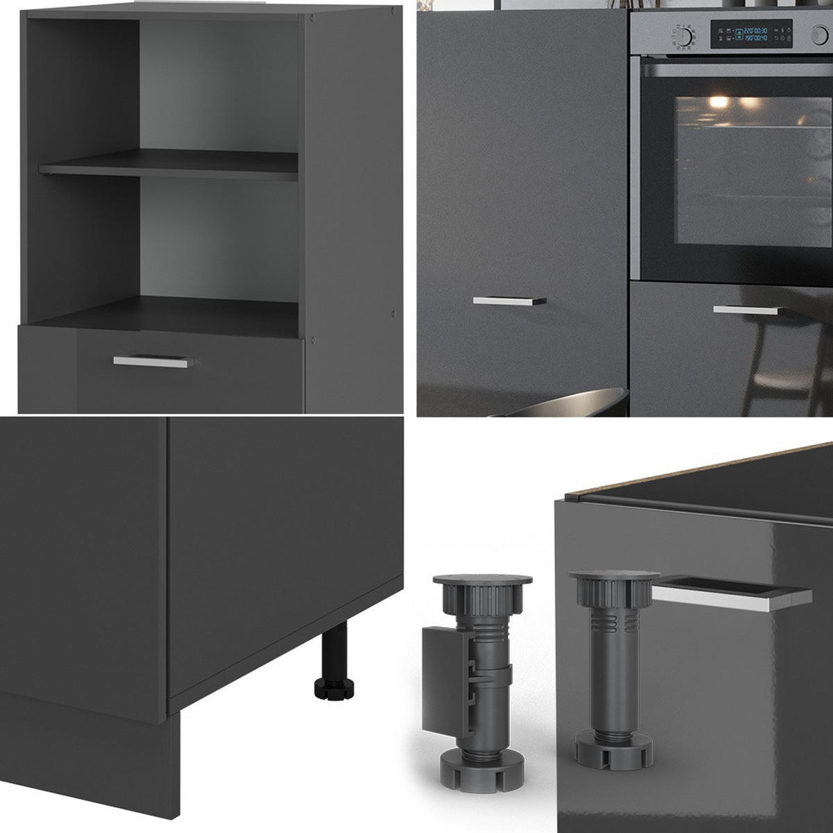 BLOC DE BUCĂTĂRIE R-Line Antracit lucios/antracit 180 cm fara blat - negru cu luciu intens/antracit, compozit lemnos (180/143/46cm) - Vicco