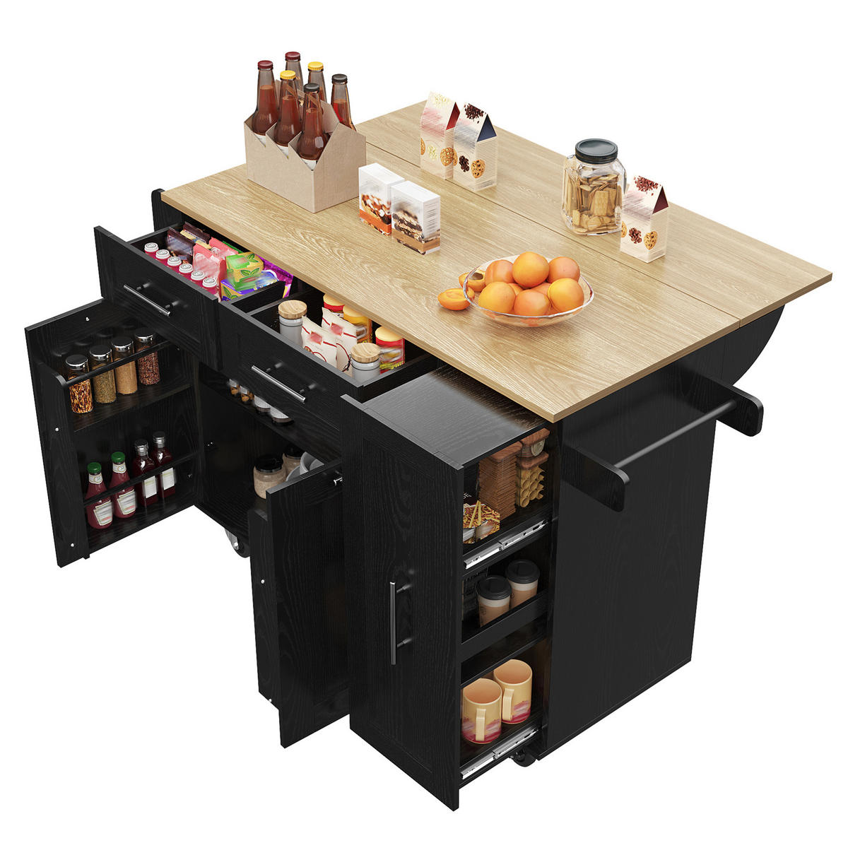 KÜCHENINSEL mit Klapptisch 110 x 46 x 90,5 cm Schwarz - Schwarz, Metall (74/92.5/134.5cm) - Beauniv
