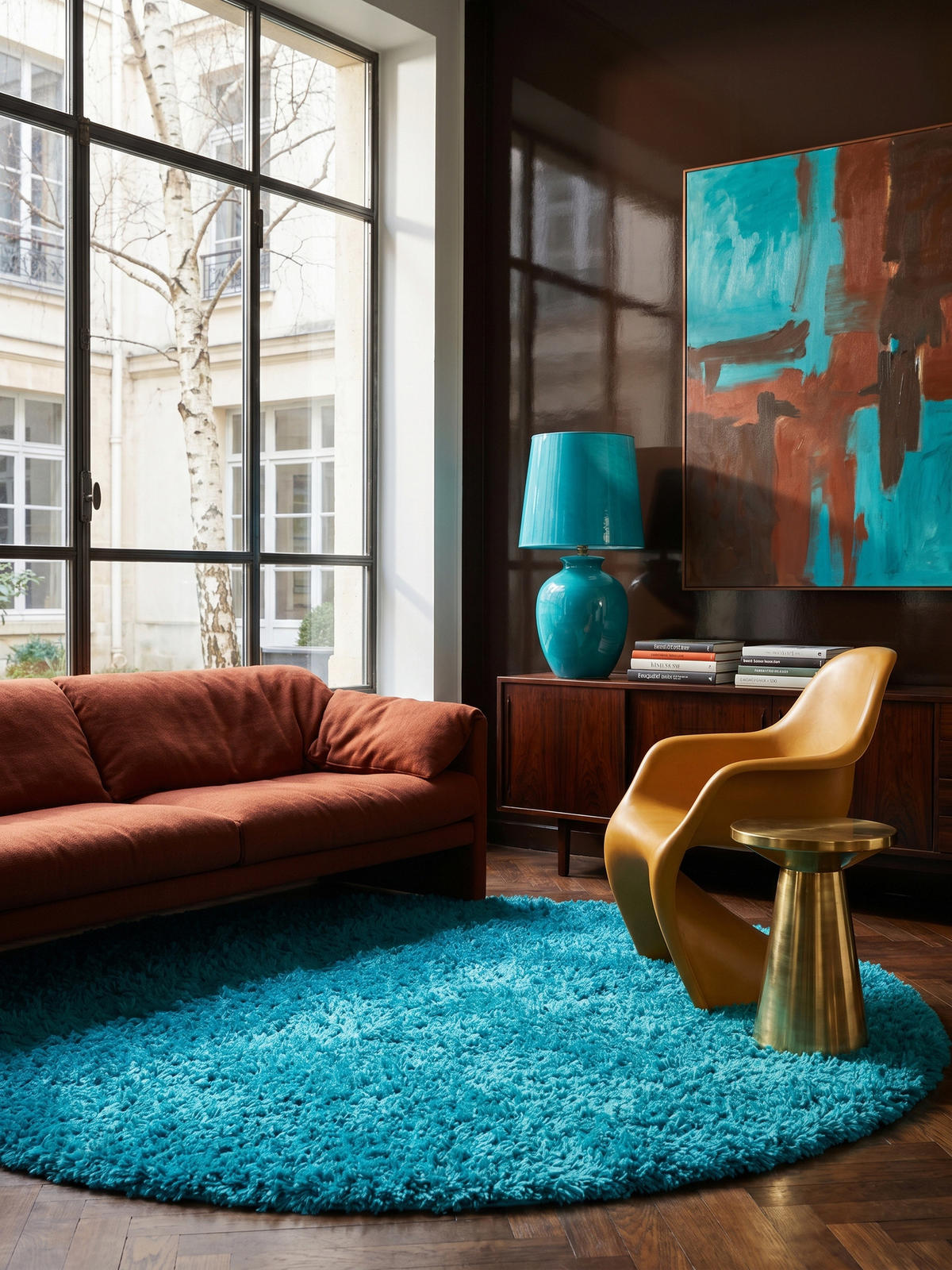TEPPICH Hochflor Unifarben Polypropylen Wohnzimmer Shaggy Türkis Rund 120x120 - Blau, Textil (120/120cm) - KADIMA DESIGN