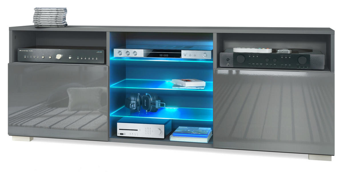 LOWBOARD Granada Front in Grau Hochglanz - Grau, Holzwerkstoff (146/54/35cm) - Vladon