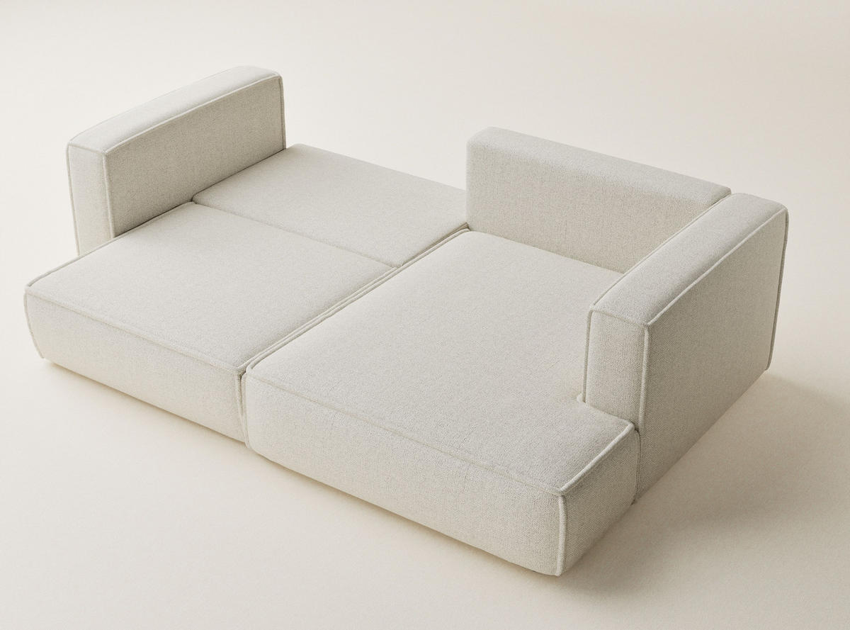 ECKSOFA MIT SCHLAFFUNKTION Velto Creme Webstoff - Creme/Schwarz, Holz/Holzwerkstoff (250/152cm) - Maison de Reve