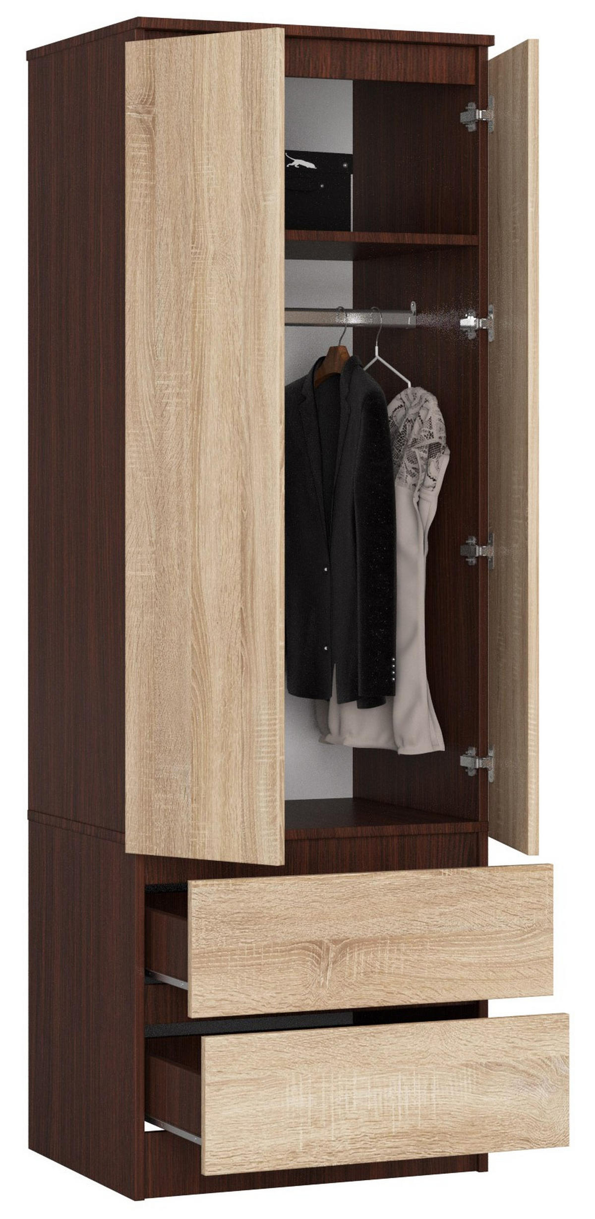 KLEIDERSCHRANK Dunkelbraun, Eiche Sonoma 180/60/51 - Dunkelbraun/Sonoma Eiche, Holzwerkstoff (60/180/51cm) - RAUMHIRSCH FURNITURE