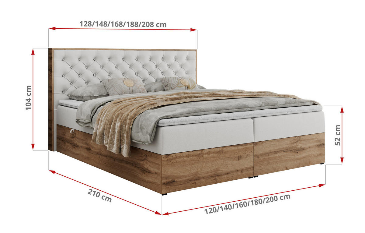 BOXBETT ALBERO 3 - 140/200 Weiß Kunstleder - H3 - Weiß, Holz/Textil (140/200cm) - MKS