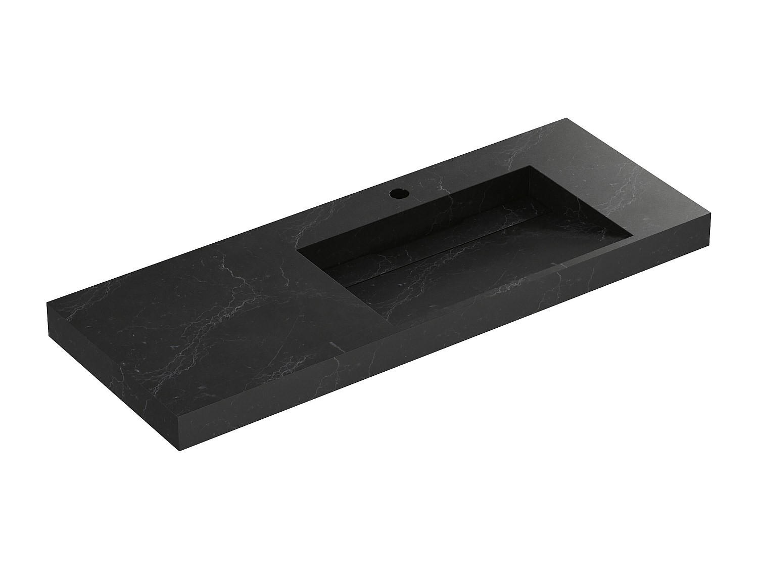 WASCHBECKEN hängend - 120 x 45 x 8 cm - Solid Surface - Marmor-Optik Schwarz - OKAPA - Schwarz, Stein (120.2/8/45.2cm) - Vente-Unique