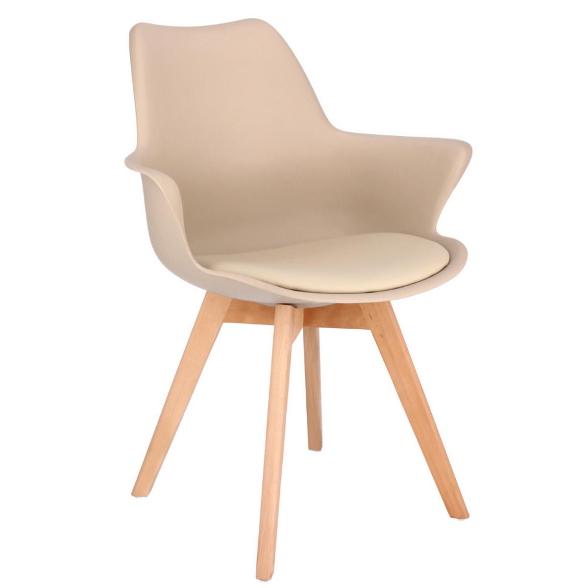 STUHL Orlean - beige - Beige/Buchefarben, Leder/Holz (63/83/59cm) - JuMi