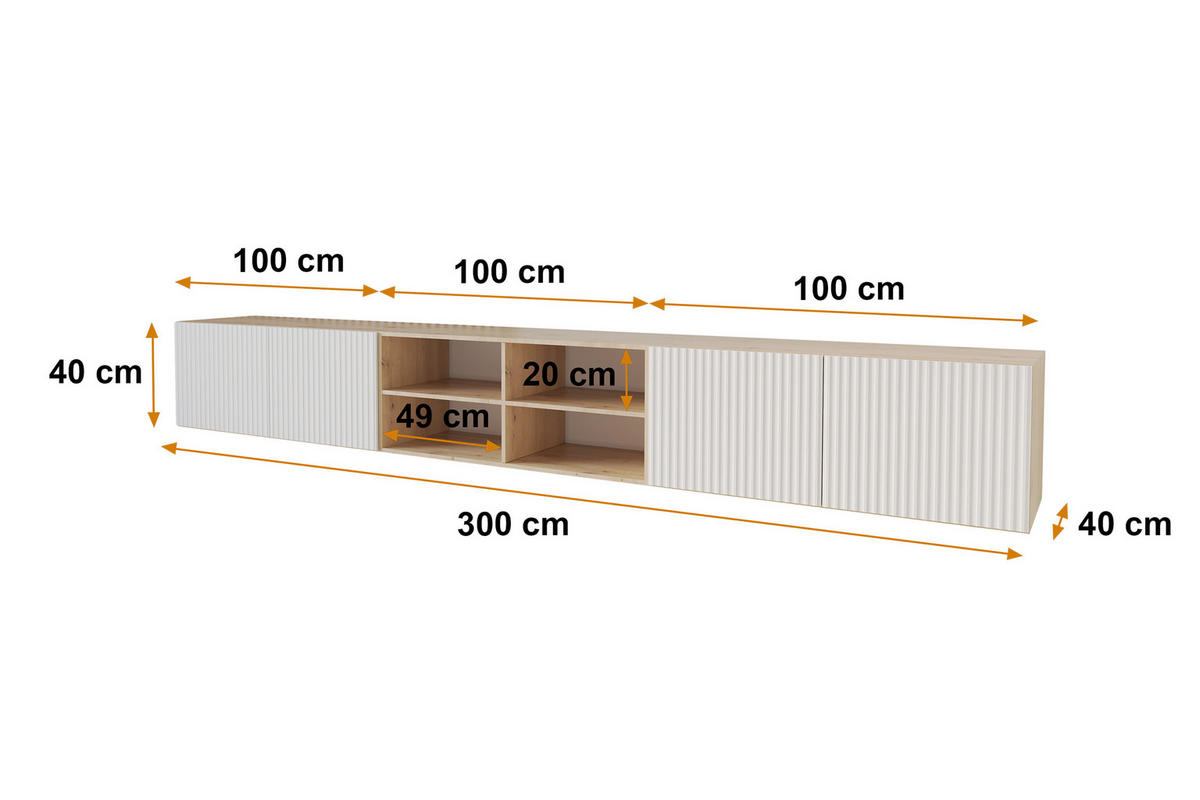 LOWBOARD NOA-2-W 3x100x40x40 cm - Artisan / Weiß - Weiß, Holzwerkstoff (300/40/40cm) - ALTDECOR