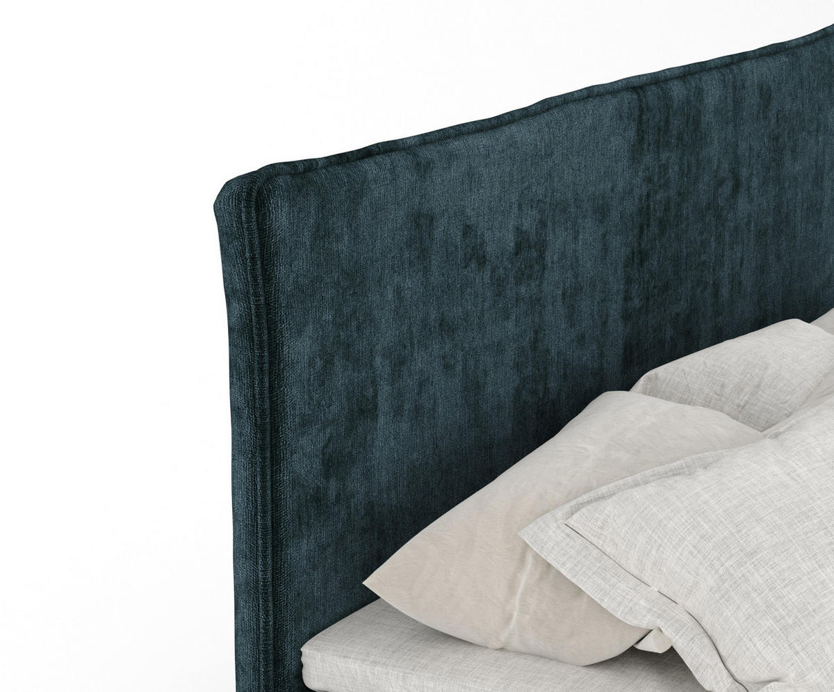 BOXBETT Peru Türkisfarben 160/200 cm im Chenille-Stoff - Türkis/Schwarz, Holz/Holzwerkstoff (160/200cm) - Maison de Reve