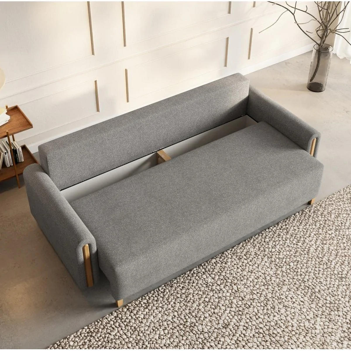 SCHLAFSOFA Modern, Sofa mit Schlaffunktion und Bettkasten, Farbe: Grau / Braun, Bouclé-Stoff - Braun/Grau, Textil (236/93/97cm) - Sepro Meble