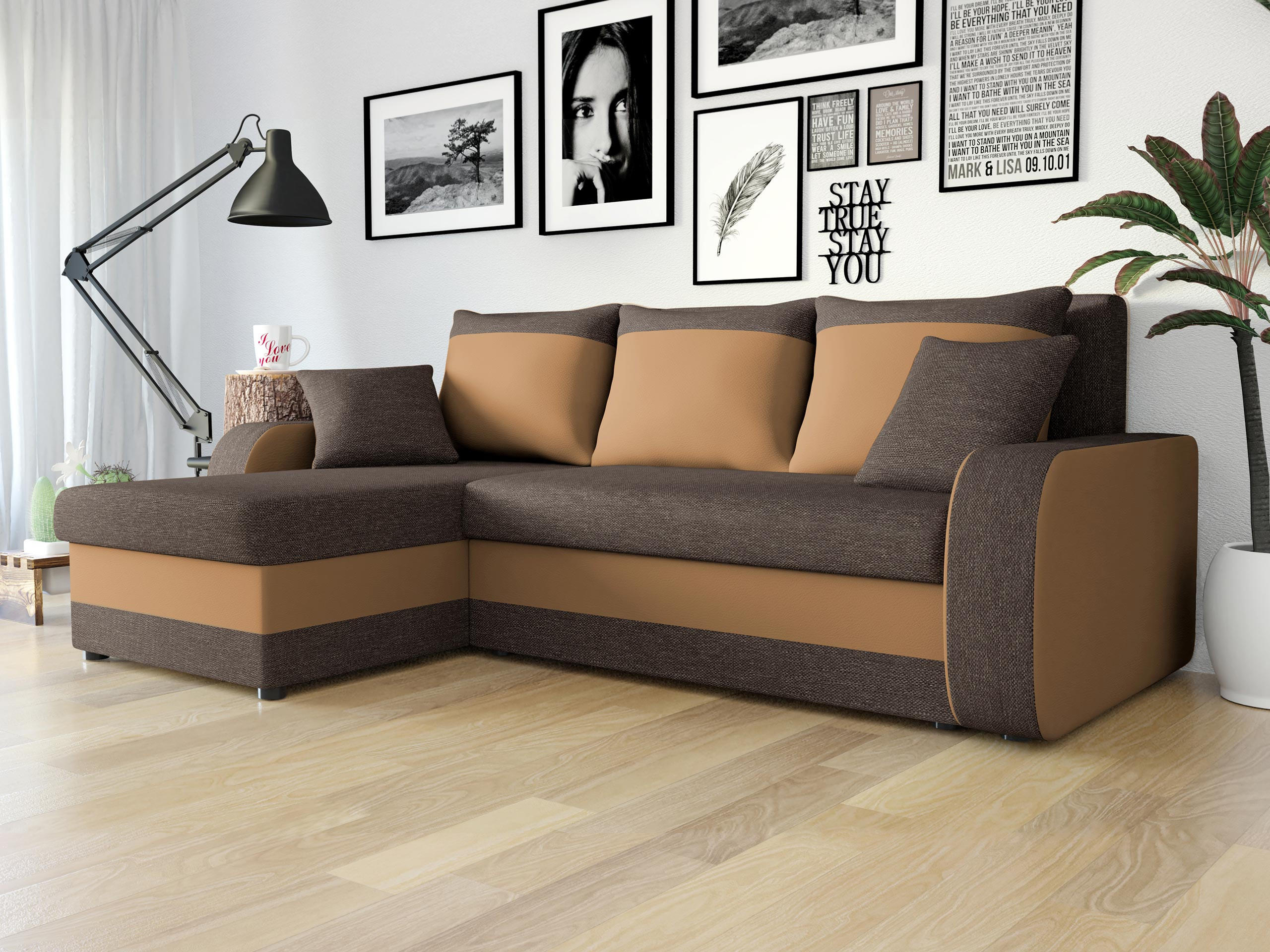 ECKSOFA Kris Lux - Schwarz/Cappuccino, Holz/Kunststoff (238/147cm) - MIRJAN24