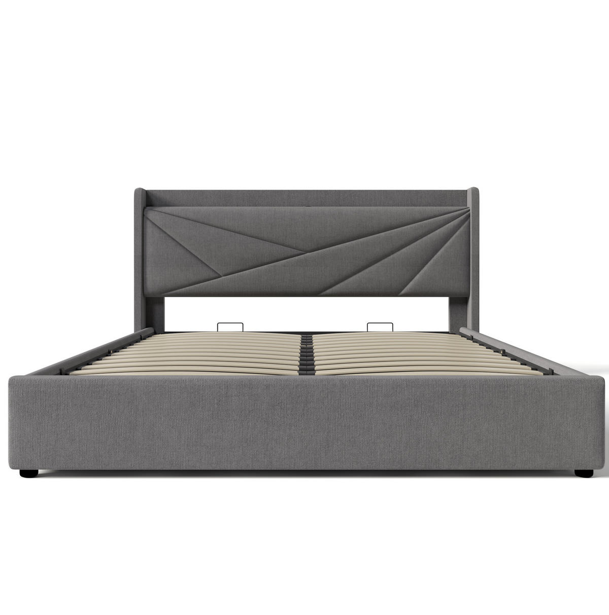 POLSTERBETT aus Baumwollleinen 140x200 cm in Grau mit USB-C & Bettkasten - Grau, Textil (140/200cm) - Modfu
