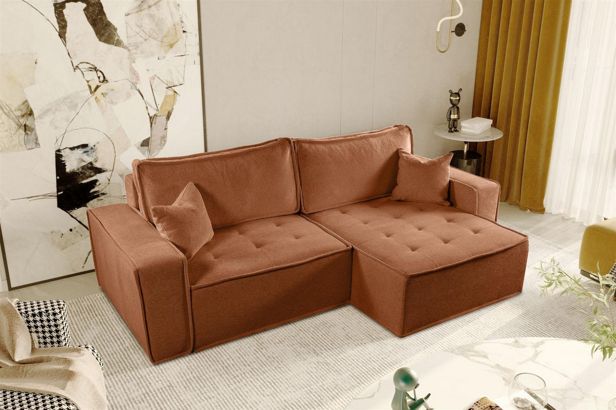 ECKSOFA Schlafsofa Flosi In Raven - Rotbraun, Holzwerkstoff/Textil (248/140cm) - Fun Möbel