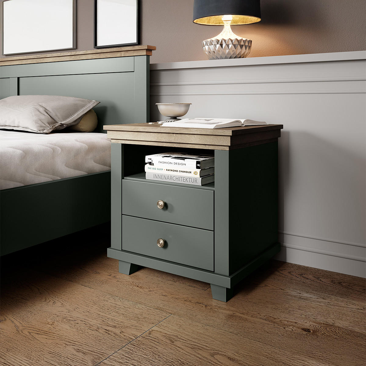 NOČNÍ STOLEK Martin Zelená a dřevo - zelená barva, kompozitní dřevo (52/54.2/42cm) - Petits-meubles