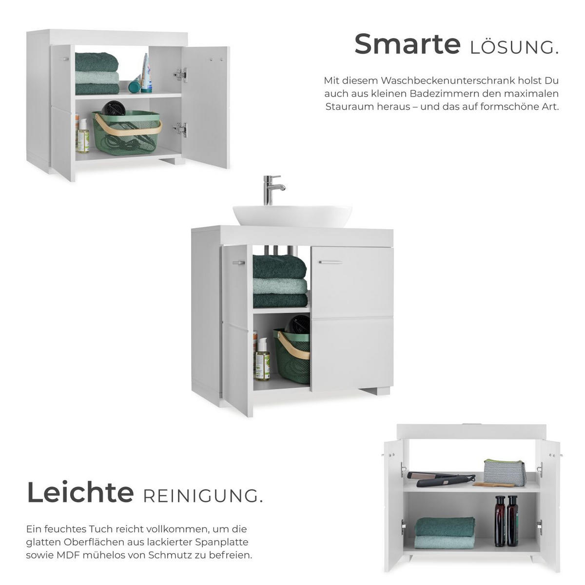 WASCHBECKENUNTERSCHRANK Idris, 60 x 35 x 56 cm, weiß - Weiß, Holzwerkstoff (60/56/35cm) - tectake