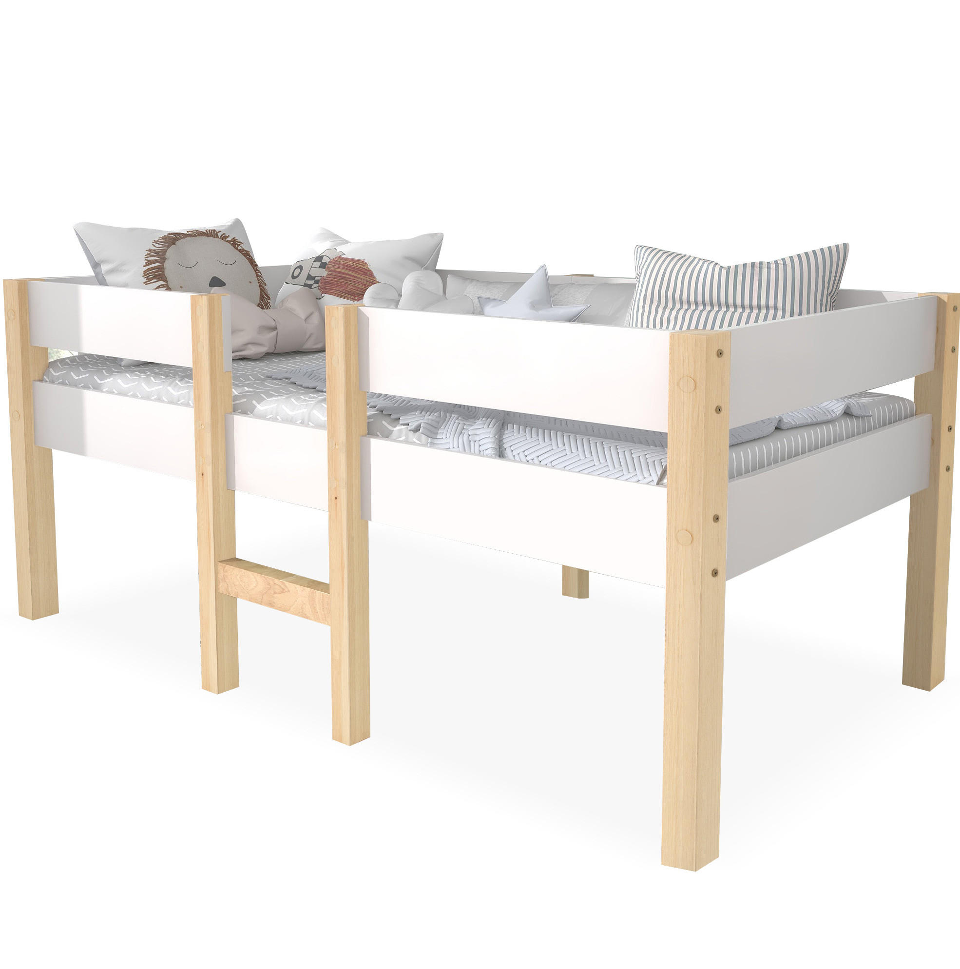 HALBHOHES Kinderbett 90/190 cm mit Rausfallschutz und Leiter, Weiß - Weiß, Holzwerkstoff (90/200cm) - Redom