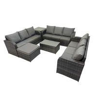 GARTENMÖBELGARNITUR mit KISSEN Polyrattan Dunkelgrau 10-Sitzer - Dunkelgrau/Grau, Glas/Kunststoff - Fimous