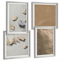 BILDER SET 4er Set - 50x50 cm & 40x60 cm Silberner Rahmen - Strandsteine natürliche Strukturen - Silberfarben, Kunststoff (50/50cm) - TULUP