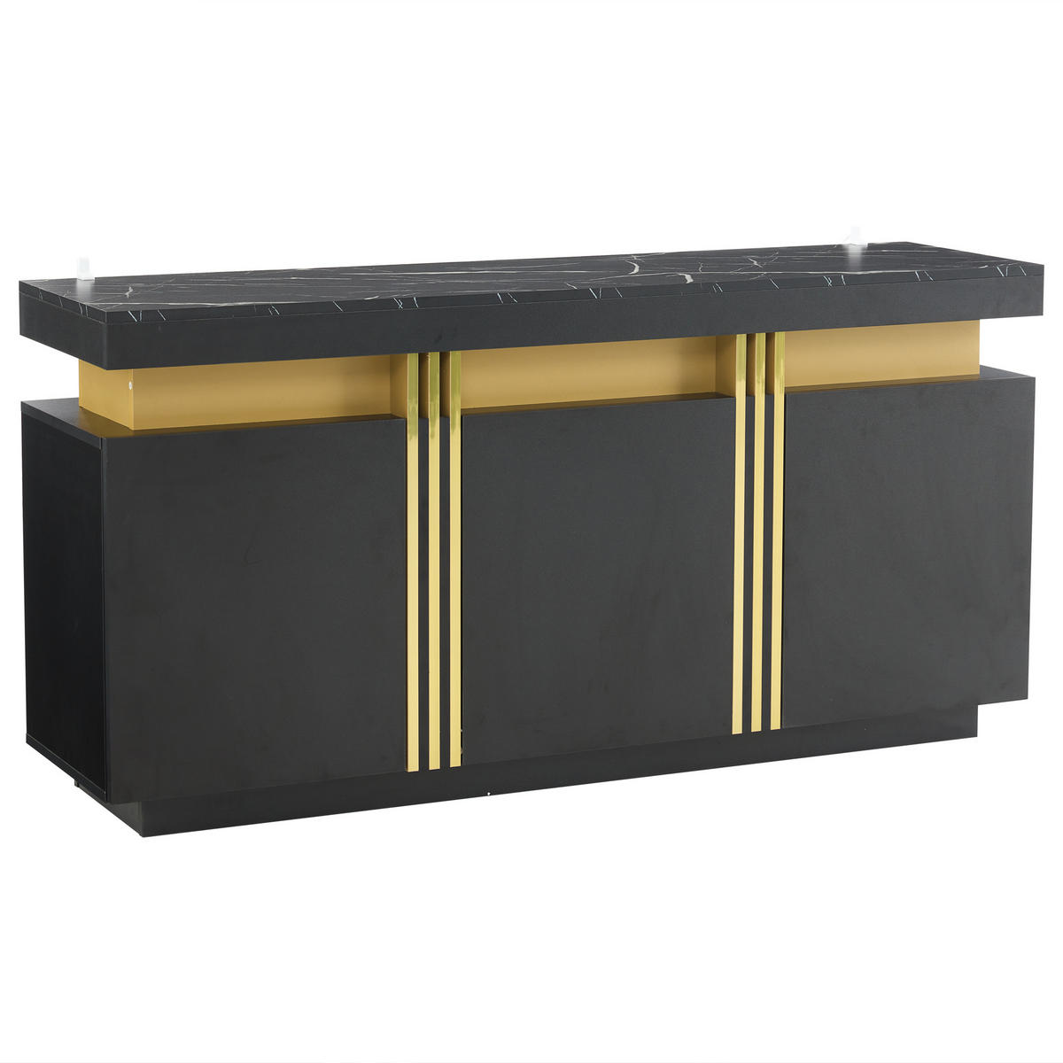 SIDEBOARD 140/38/70 cm in Schwarz mit 3 Türen und Marmoroptik - Schwarz, Holzwerkstoff (140/70/38cm) - BEAOK