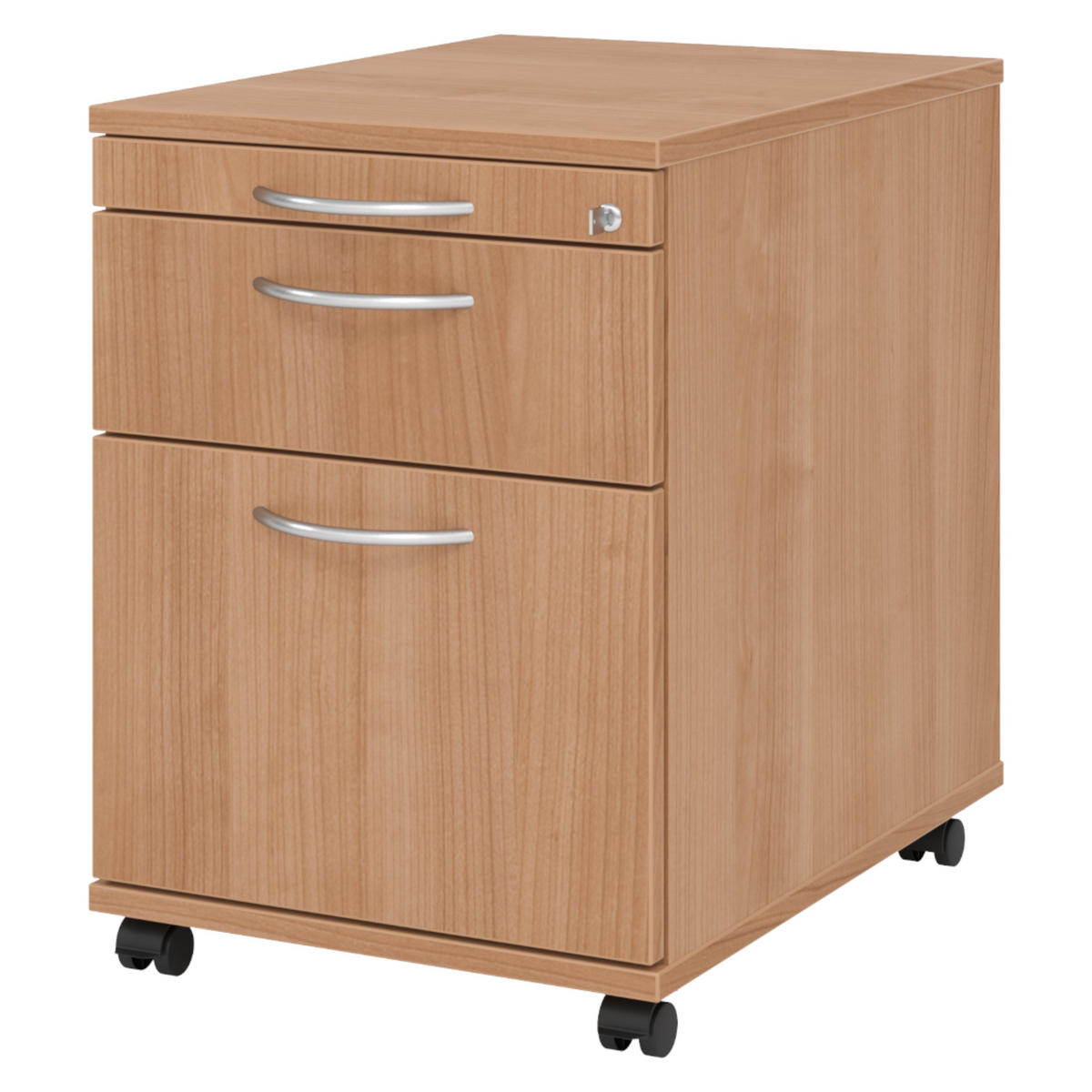 ROLLCONTAINER - mit Hängeregistratur 58/42,8/59 cm in Nussbaumfarben Bogengriff (Metall) - Nussbaumfarben, Holzwerkstoff (42.8/59/58cm) - bümö