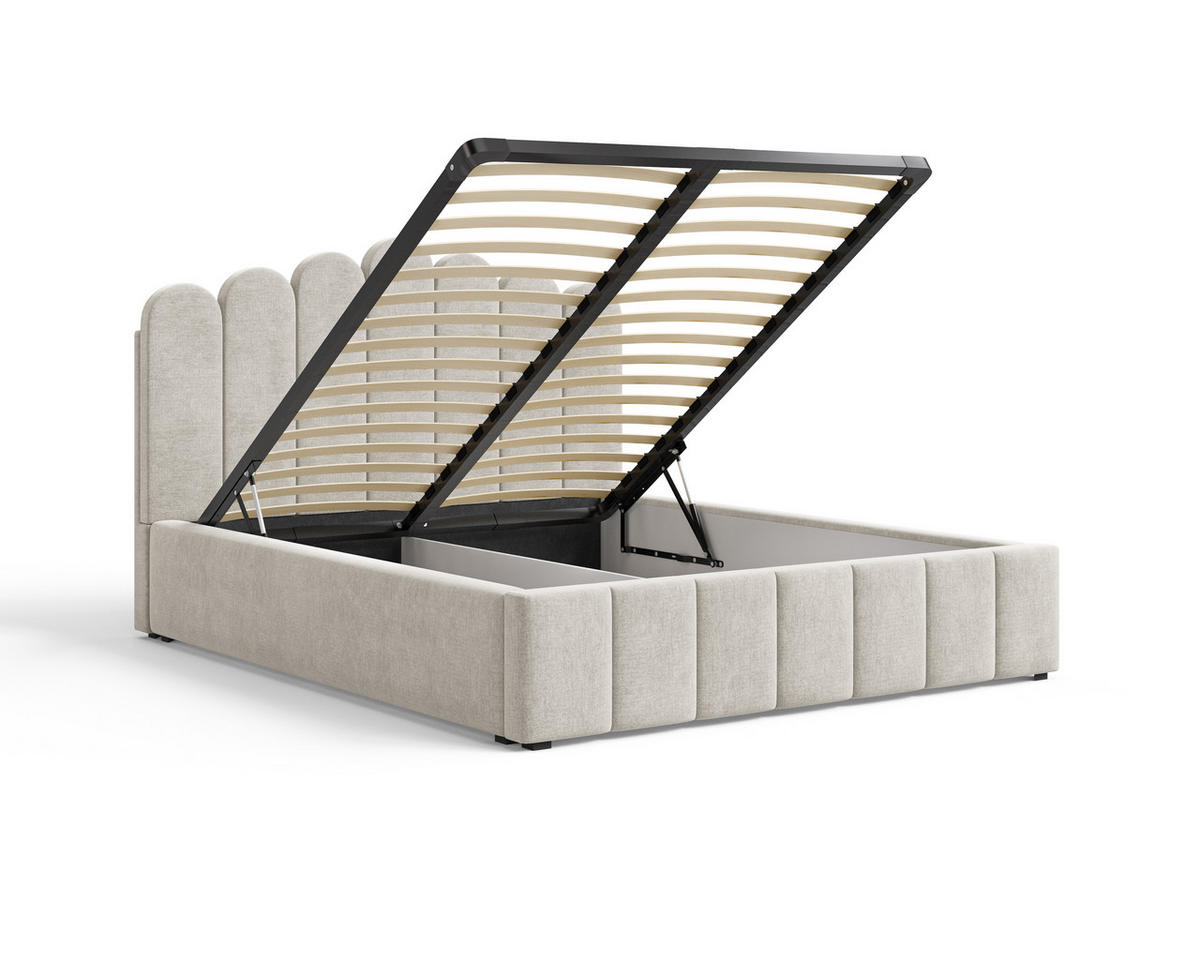 POLSTERBETT 03 140 x 200 cm – Tresor – Bett mit Gasdruckfedern und Stauraum - Beige, Holz (140/200cm) - ROYAL24_MARKT