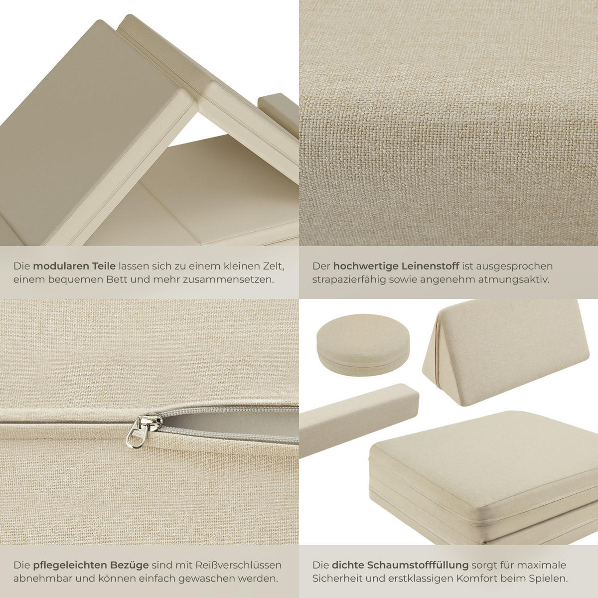 SPIELSOFA Lilly,stapelbar,beige - Beige, Textil (120/45/60cm) - tectake