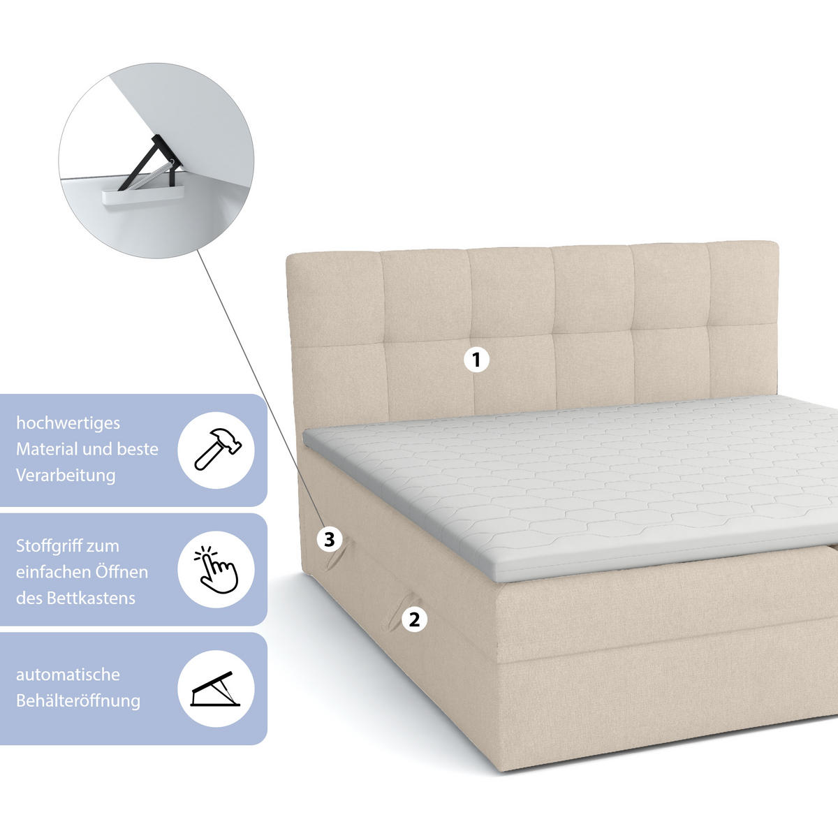 BOXBETT Doppelbett Corino Beige 140x200 cm - Beige, Naturmaterialien (200/144/103cm)