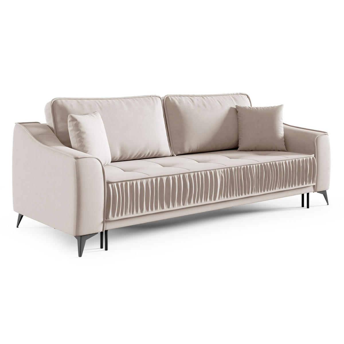 3-SITZER SCHLAFSOFA Louisos Samt Hellbeige - Ecru/Schwarz, Textil/Metall (249/100/100cm) - Selsey